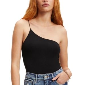 Good American Womens Good Touch Black One Shoulder Bodysuit Size 5 2XL NWT